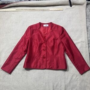 Le Suit Blazer Womens 10P Red Petite Button Front Career Jacket Polyester Formal